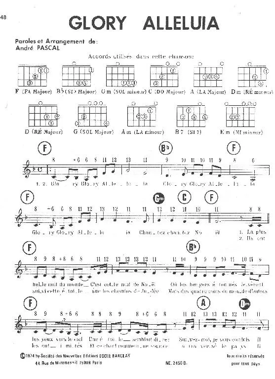 télécharger la partition d'accordéon Glory Alleluia (Chant : The Poppys / Nicoletta) (Pop) au format PDF