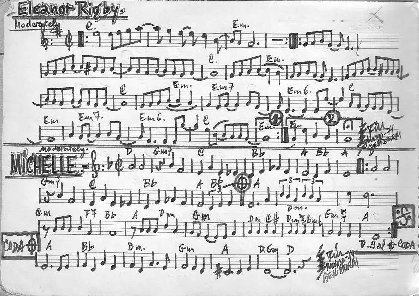 télécharger la partition d'accordéon Eleanor Rigby + Michelle (Interprète : The Beatles) (Partition Manuscrite) au format PDF