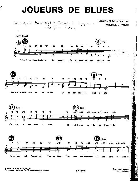 télécharger la partition d'accordéon Joueur de blues (Slow Blues) au format PDF