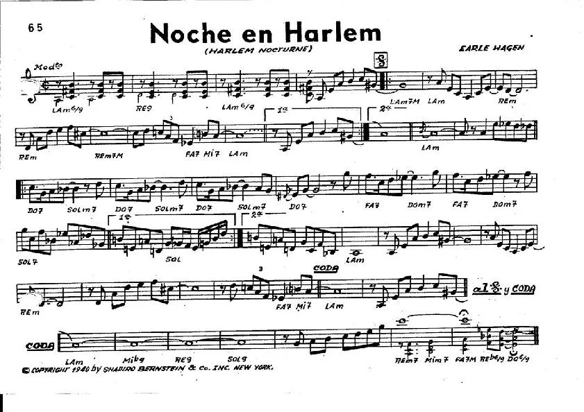 télécharger la partition d'accordéon Noche en Harlem (Harlem Nocturne) au format PDF