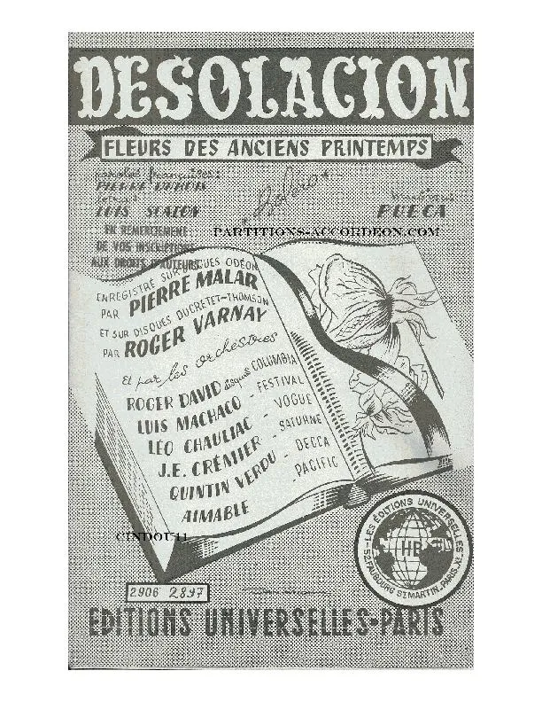 télécharger la partition d'accordéon Desolacion (Fleurs des anciens printemps) (Orchestration Complète) (Boléro) au format PDF
