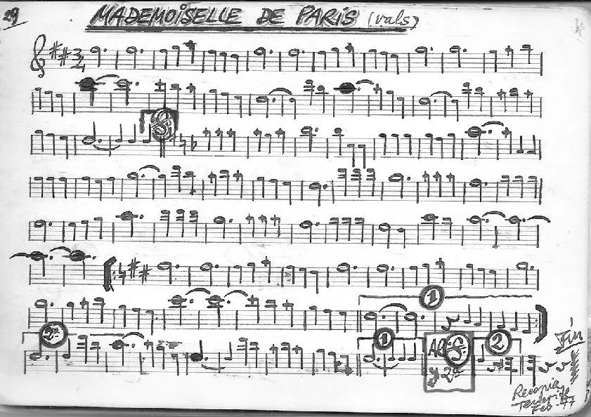 télécharger la partition d'accordéon Mademoiselle de Paris (Valse) (Partition Mamuscrite) au format PDF