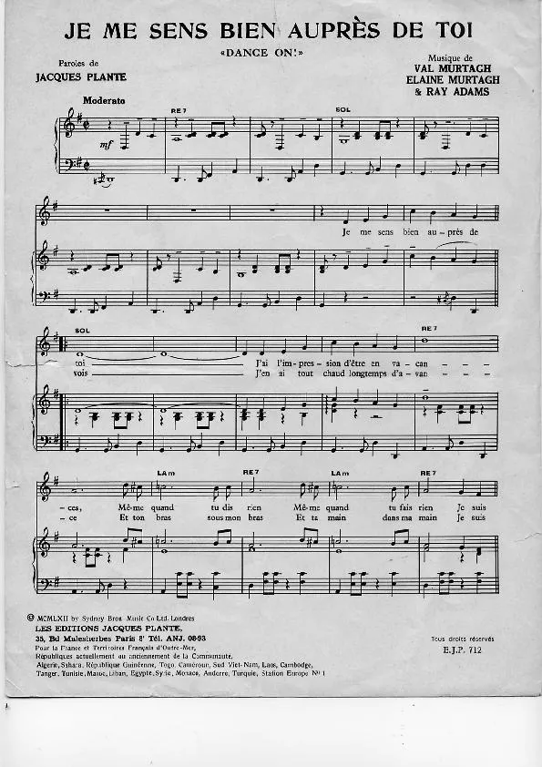 télécharger la partition d'accordéon Je me sens bien auprès de toi (Dance on) (Chant : Petula Clark) au format PDF