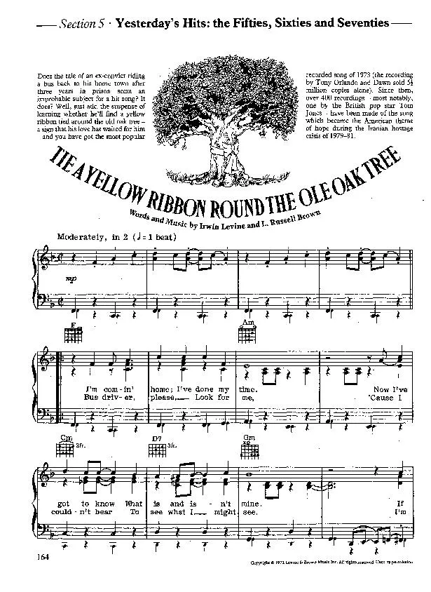 télécharger la partition d'accordéon Tie A Yellow Ribbon Round The Ole Oak Tree au format PDF