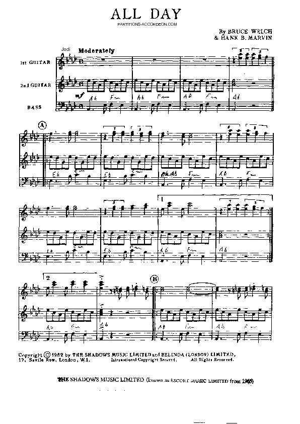 télécharger la partition d'accordéon All Day (Interprètes : The Shadows) (Slow Rock) au format PDF