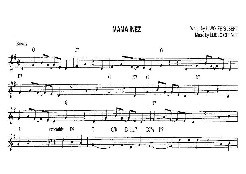 télécharger la partition d'accordéon Mama Inez (Briskly) au format PDF