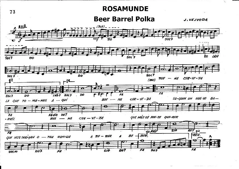 télécharger la partition d'accordéon Rosamunde (Beer Barrel Polka) au format PDF