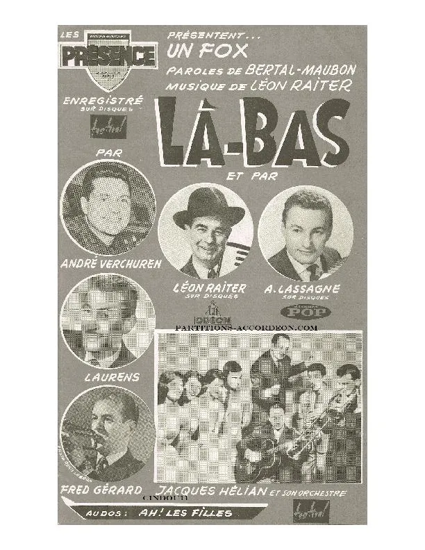 télécharger la partition d'accordéon Là Bas (Enregistré par : André Verchuren / Armand Lassagne / Laurens / Fred Gérard / Jacques Hélian et son Orchestre) (Orchestration Complète) (Fox Trot) au format PDF