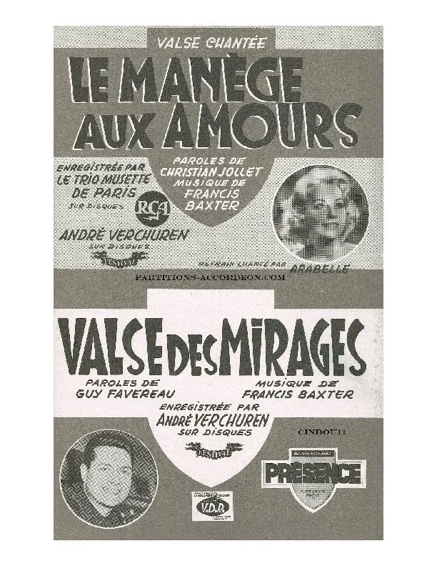 télécharger la partition d'accordéon Le manège aux amours (Enregistré par : André Verchuren / Le Trio musette de Paris) (Orchestration) (Valse) au format PDF