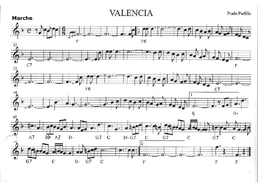 télécharger la partition d'accordéon Valencia       (Marche) au format PDF