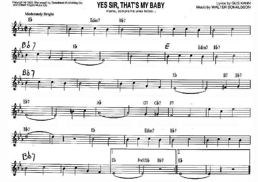 télécharger la partition d'accordéon Yes Sir that's my baby (Chacun son truc) au format PDF