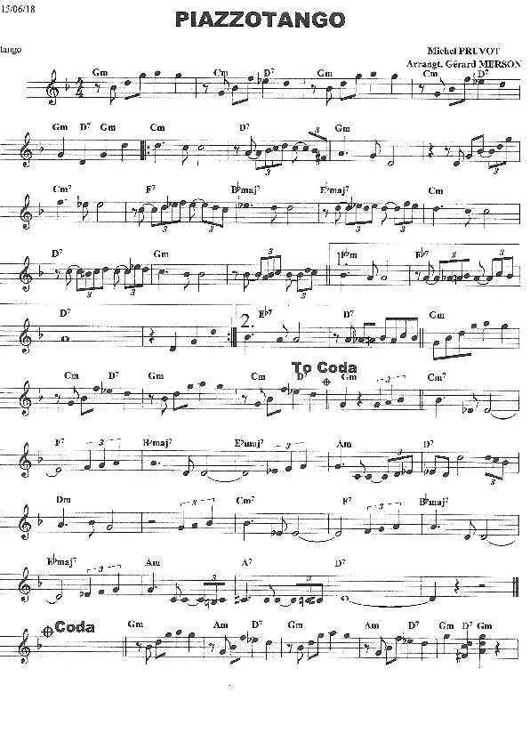 télécharger la partition d'accordéon Piazzotango (Arrangement : Gérard Merson) au format PDF