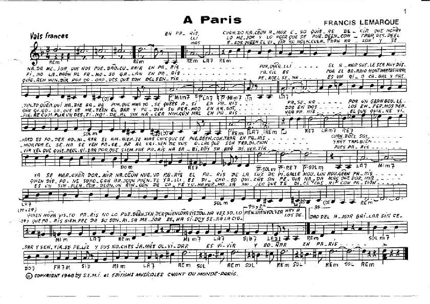 télécharger la partition d'accordéon A Paris (Valse Chantée) au format PDF