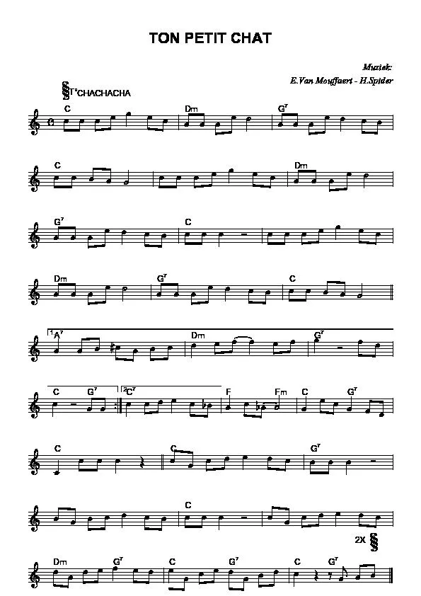 télécharger la partition d'accordéon Ton petit chat (Cha Cha Cha) au format PDF