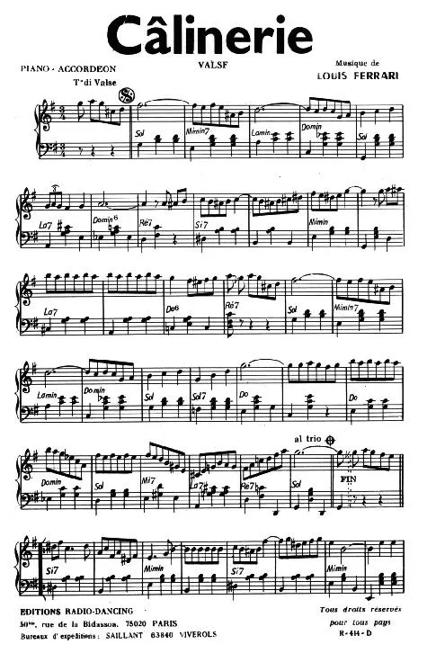 télécharger la partition d'accordéon Câlinerie (Valse) au format PDF