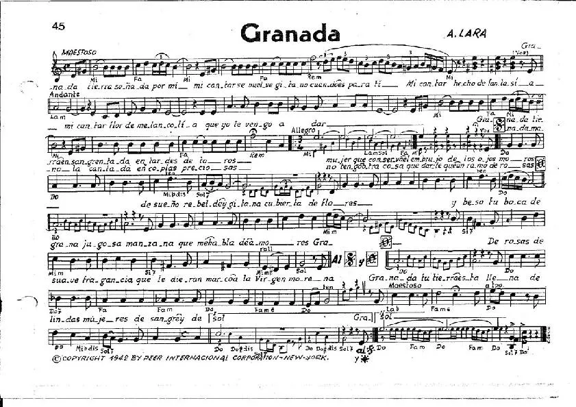 télécharger la partition d'accordéon Granada au format PDF