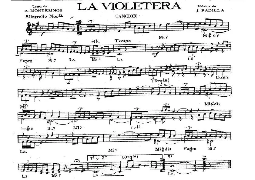 télécharger la partition d'accordéon La Violetera (Chanson de la Marchande de violettes) (Cancion) au format PDF