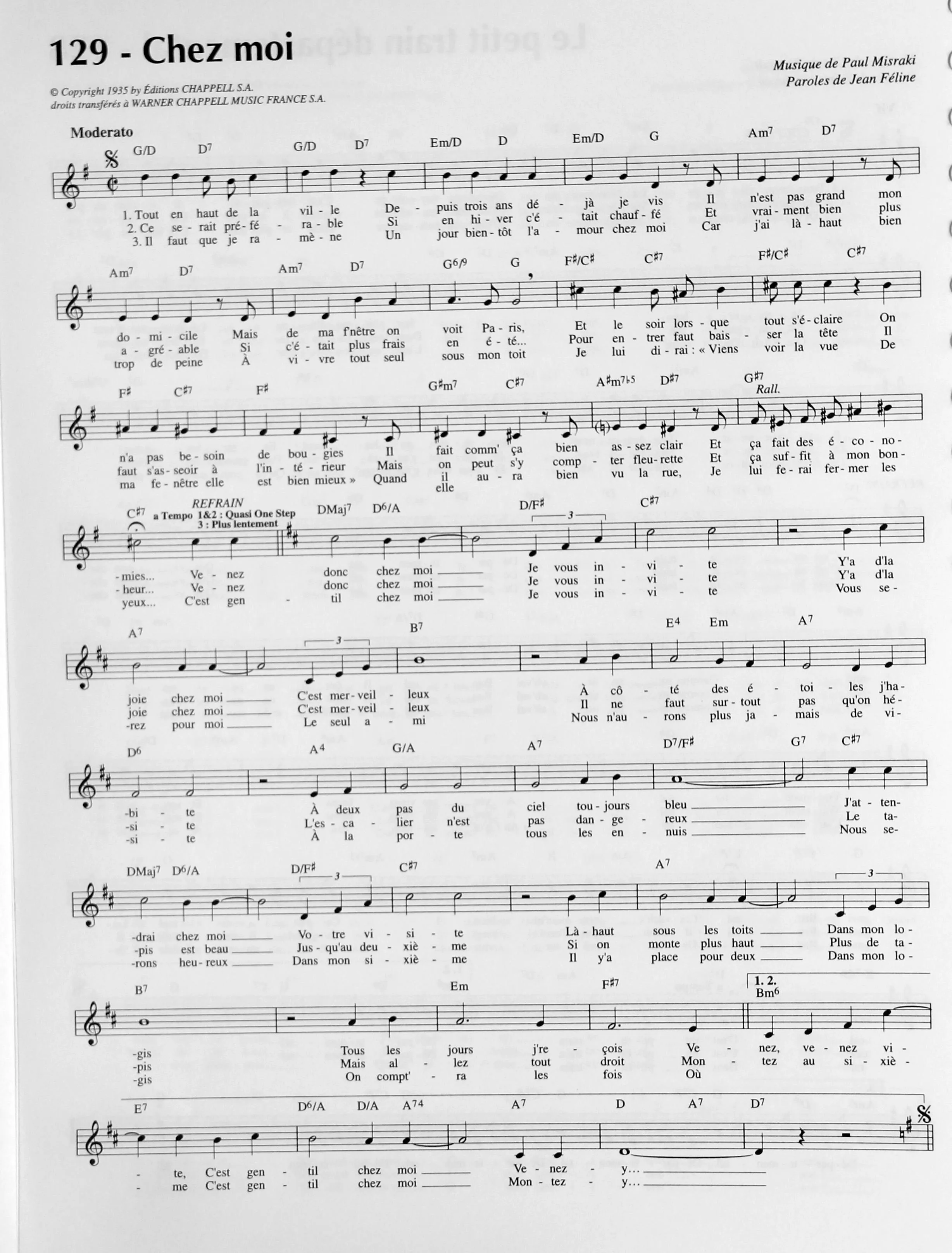 télécharger la partition d'accordéon Chez moi (Chant : Ray Ventura) au format PDF