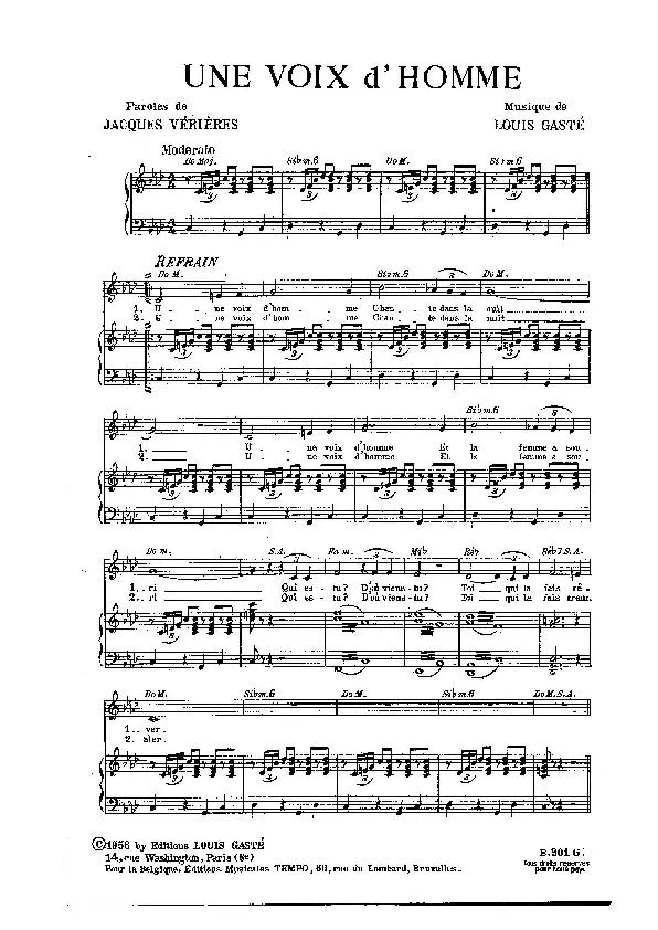 télécharger la partition d'accordéon Une voix d'homme (Chant : Line Renaud) (Slow) au format PDF
