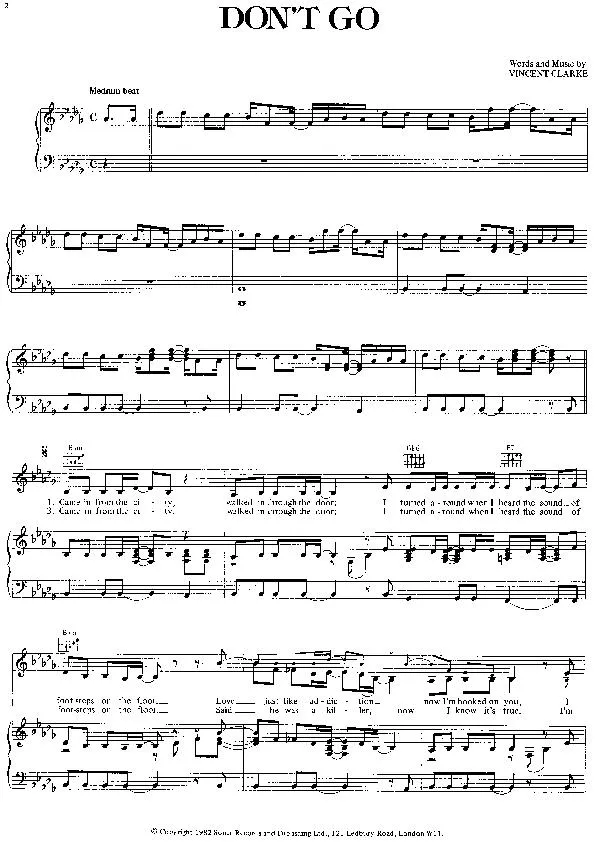 télécharger la partition d'accordéon Don't go (Chant : Yazoo) au format PDF