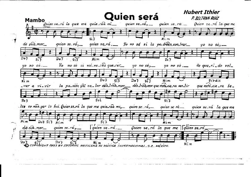 télécharger la partition d'accordéon Quien Sera (C'est Si Doux) (Chant : Arielle Dombasle) (Mambo) au format PDF