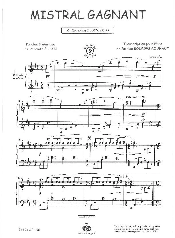 télécharger la partition d'accordéon Mistral gagnant (Transcription pour Piano de Patrice Bourgès Rouhaut) (Pop) au format PDF