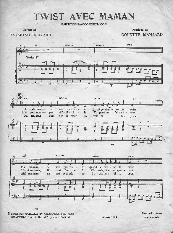 télécharger la partition d'accordéon Twist avec maman (Chant : Jean-Paul Mauric) au format PDF