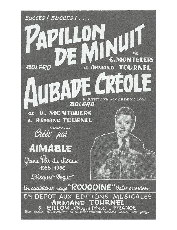 télécharger la partition d'accordéon Papillon de minuit (Créé par : Aimable) (Orchestration) (Boléro) au format PDF