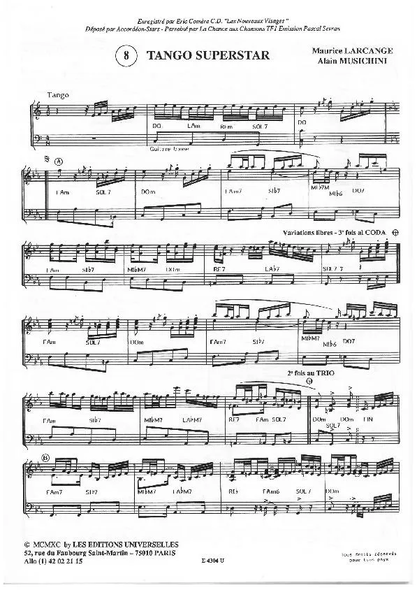 télécharger la partition d'accordéon Tango Superstar (Enregistré par Eric Comère) au format PDF