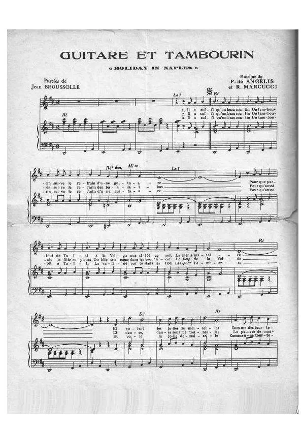 télécharger la partition d'accordéon Guitare et tambourin (Holiday in Naples) (Chant : Dalida / Luis Mariano / Les Compagnons de la Chanson / Maria Candido) (Mambo) au format PDF