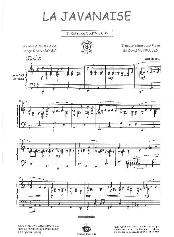 télécharger la partition d'accordéon La Javanaise (Transcription pour Piano de David Neyrolles) (Jazz Valse) au format PDF