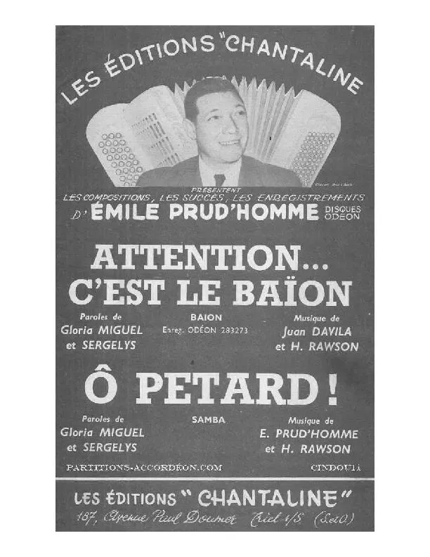 télécharger la partition d'accordéon Attention C'est le baïon (Enregistré par : Emile Prud'Homme) (Orchestration Complète) au format PDF