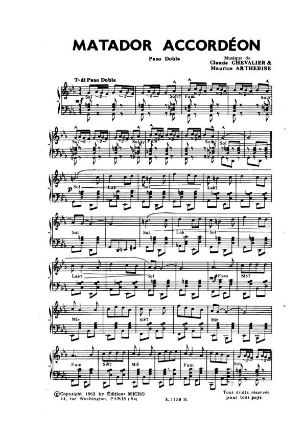télécharger la partition d'accordéon Matador Accordéon (Paso Doble) au format PDF
