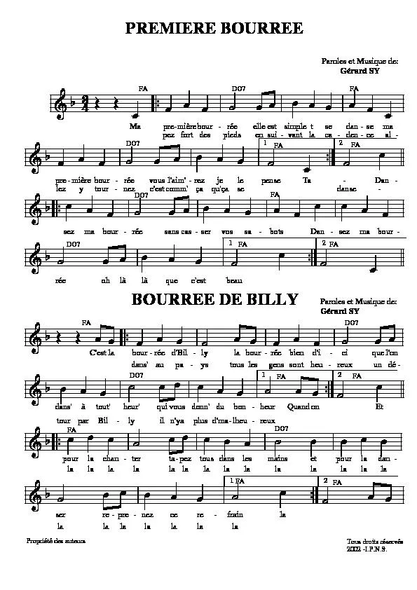 télécharger la partition d'accordéon Première bourrée + Bourrée de Billy au format PDF