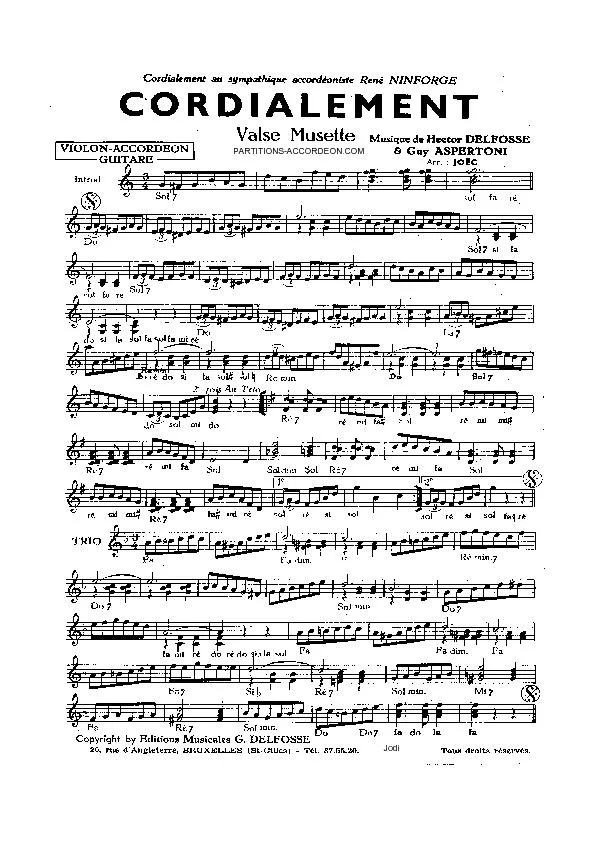 télécharger la partition d'accordéon Cordialement (Arrangement : Joëc) (Valse Musette) au format PDF