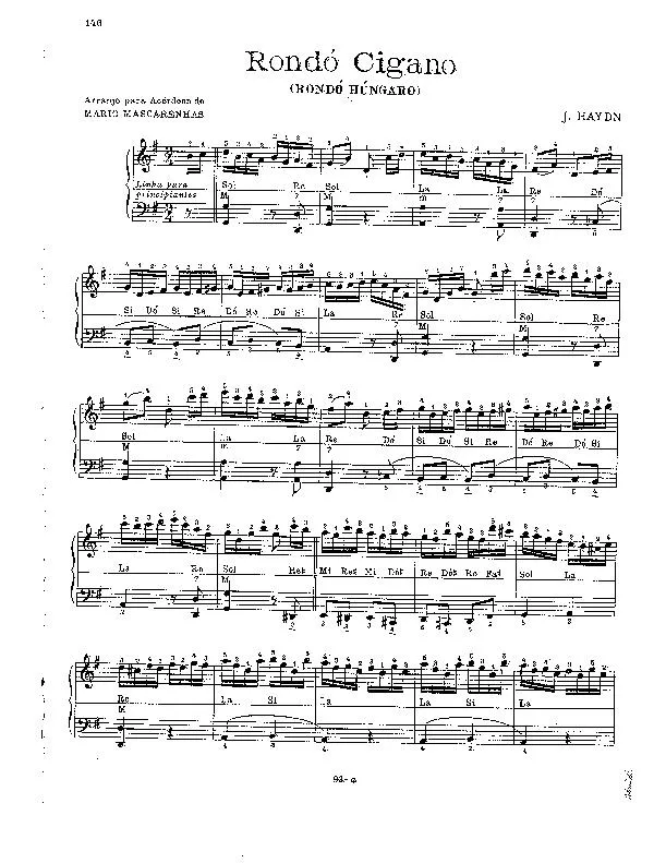 télécharger la partition d'accordéon Rondo Cigano (Rondo Hongrois) (Du Trio Tzigane) (Arrangement pour accordéon de Mario Mascarenhas) au format PDF
