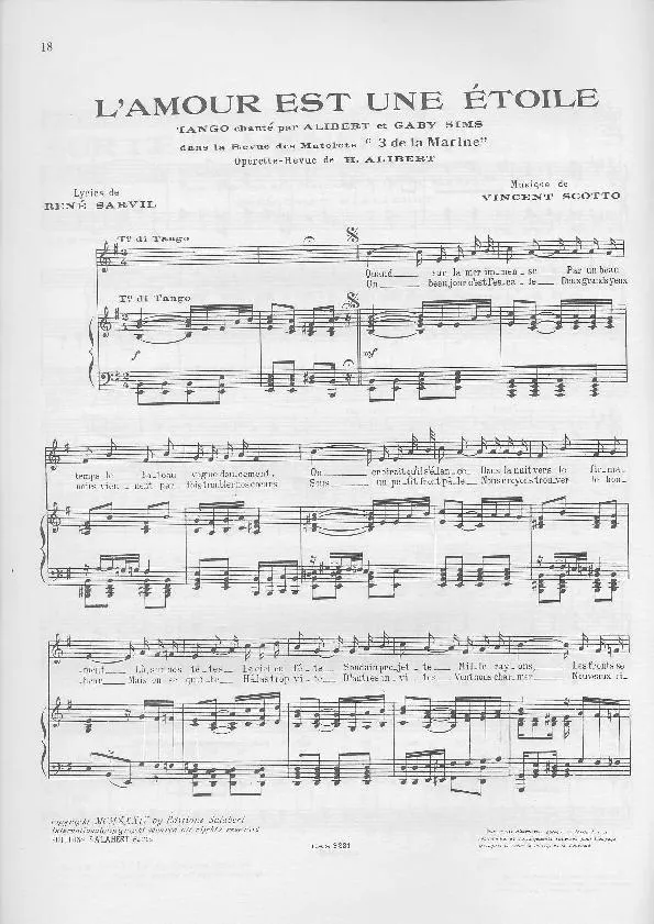 télécharger la partition d'accordéon L'amour est une étoile (De la revue : 3 de la Marine) (Chant : Henri Alibert et Gaby Sims) (Tango) au format PDF