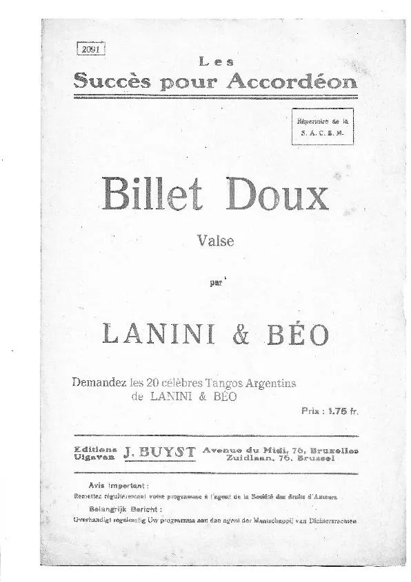 télécharger la partition d'accordéon Billet Doux (Valse) au format PDF