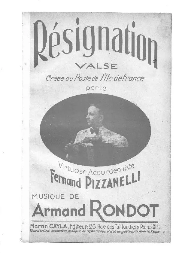 télécharger la partition d'accordéon Résignation (Créée par : Fernand Pizzanelli) (Valse) au format PDF