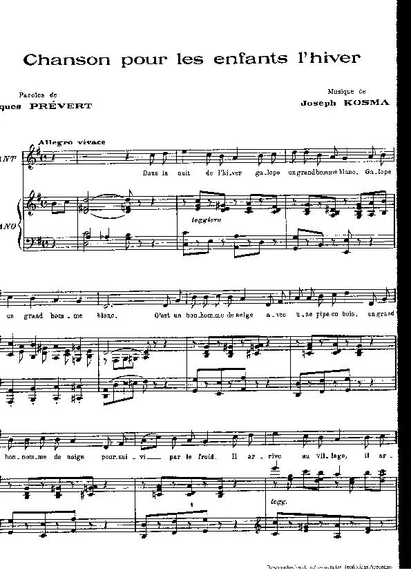 télécharger la partition d'accordéon Chanson pour les enfants l'hiver au format PDF