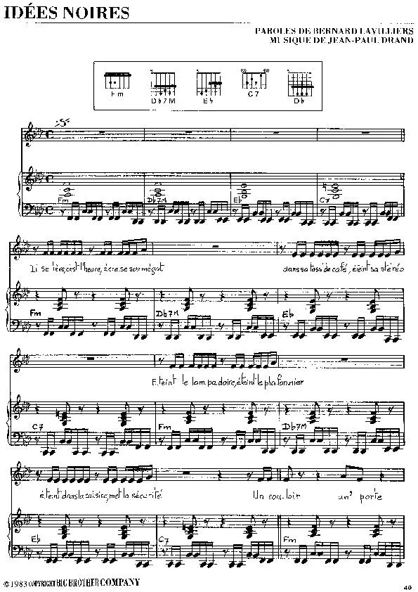 télécharger la partition d'accordéon Idées noires (Duo avec Nicoletta) au format PDF