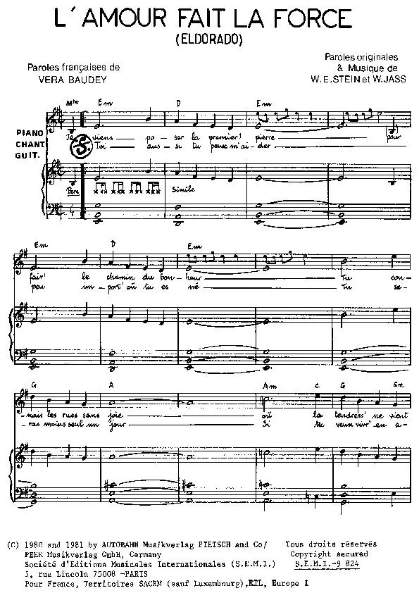 télécharger la partition d'accordéon L'amour fait la force (Eldorado) (Chant : Jaïro) au format PDF