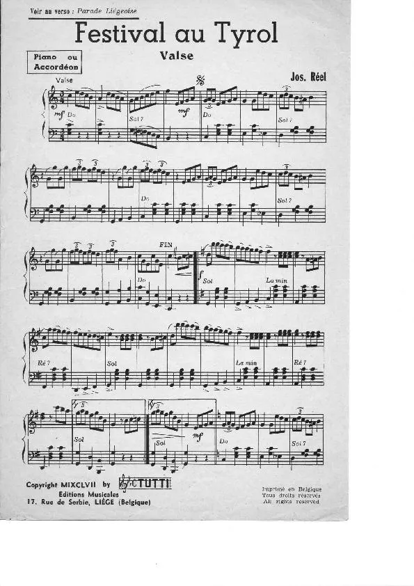 télécharger la partition d'accordéon Festival au Tyrol (Valse) au format PDF