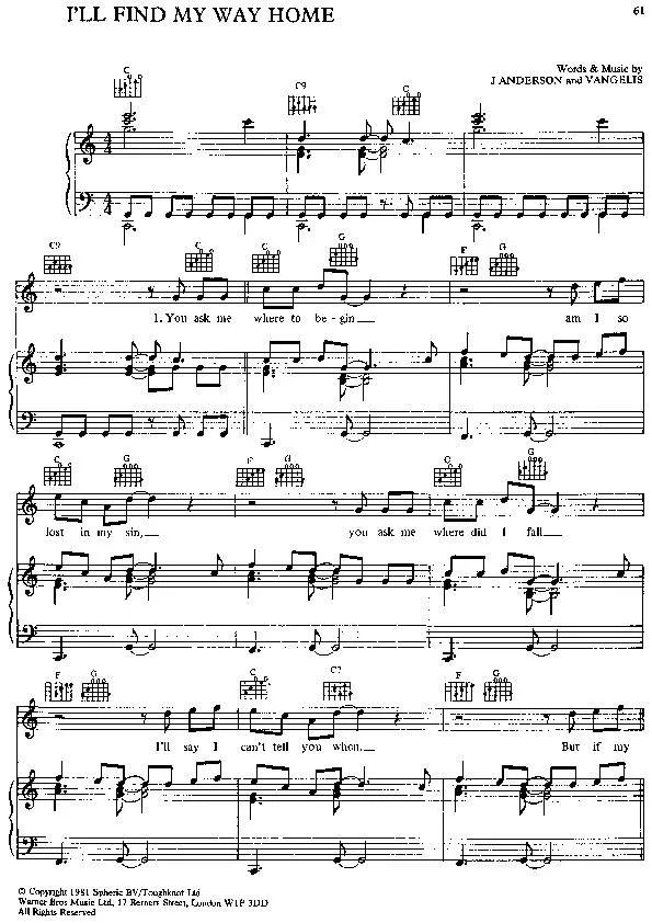 télécharger la partition d'accordéon I'll find my way home au format PDF