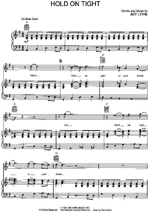 télécharger la partition d'accordéon Hold On Tight (Chant : Eletric Light Orchestra) au format PDF