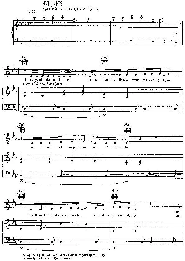 télécharger la partition d'accordéon High Hopes (Chant : Pink FLoyd) au format PDF