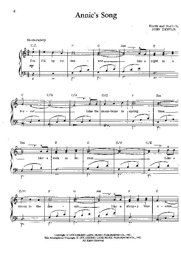 télécharger la partition d'accordéon Annie's song (Valse) au format PDF