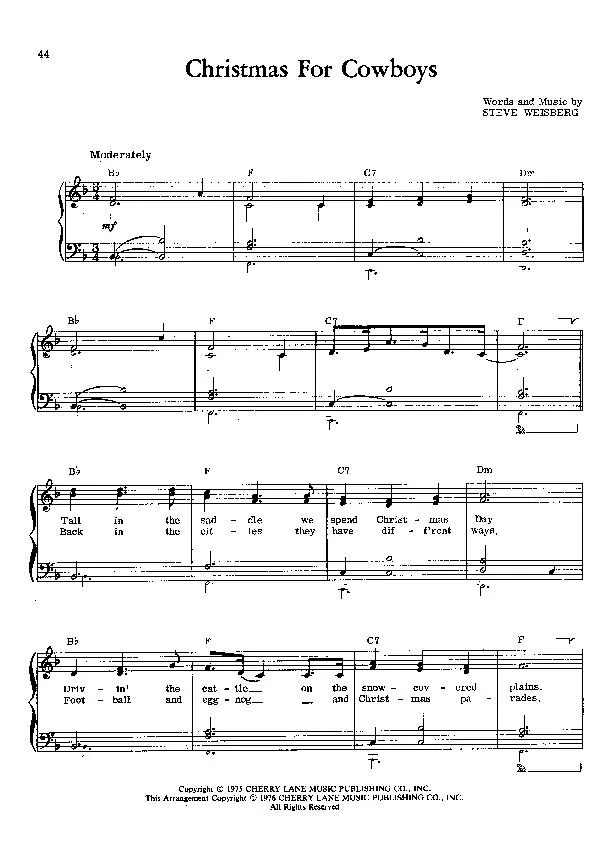 télécharger la partition d'accordéon Christmas for cowboys (Interprète : John Denver) (Valse de Noël) au format PDF