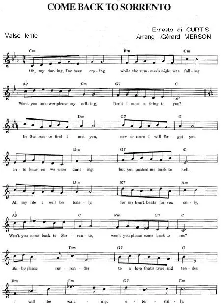 télécharger la partition d'accordéon Come back to sorrento (Arrangement : Gérard Merson) (Valse Lente) au format PDF