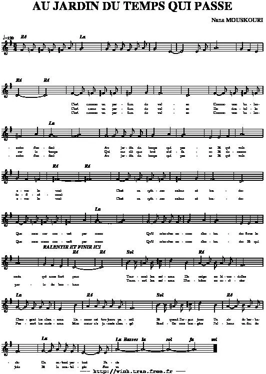télécharger la partition d'accordéon Au jardin du temps qui passe (Chant : Nana Mouskouri) (Relevé) au format PDF